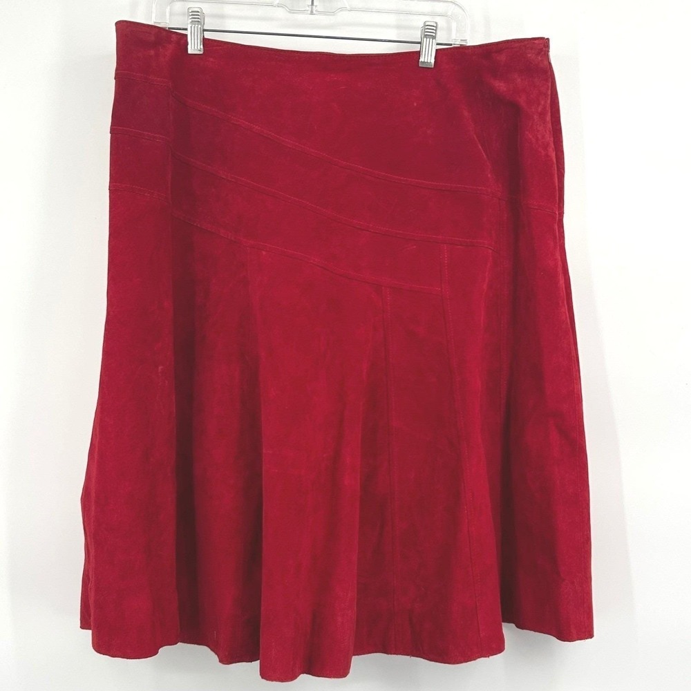 Live a Little Wms Suede Leather Midi Skirt 18W Red Panelled A-Line Western Boho